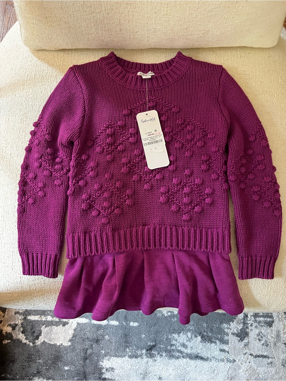 Splendid Girls' Berry Purple Pom-Pom Knit Dress